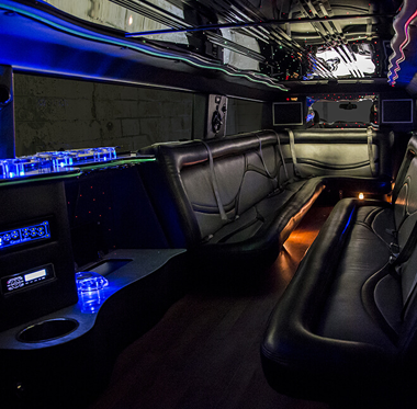Hummer limousine interior with leather seats